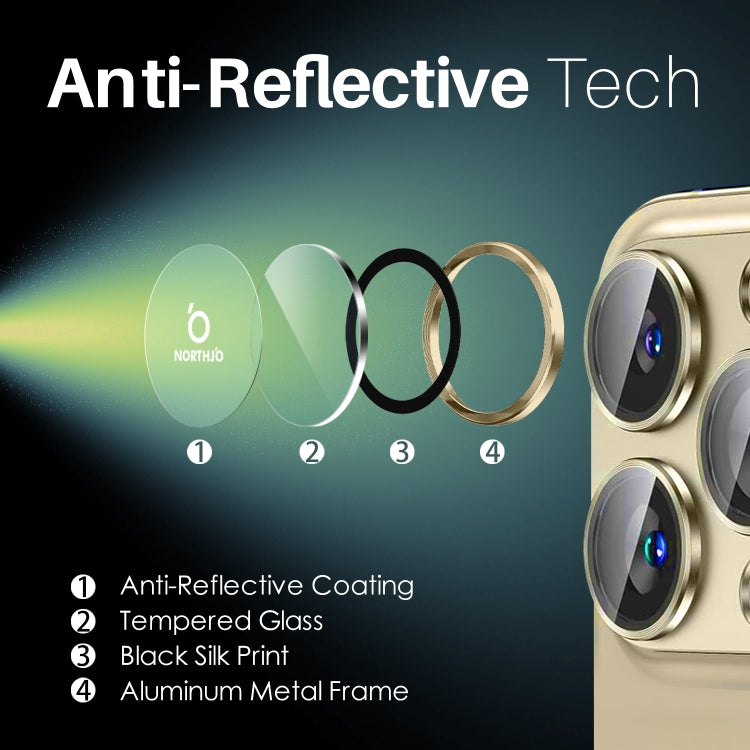 For iPhone 15 Pro / 15 Pro Max NORTHJO 2 Set 6pcs Camera Lens Protector Cover Metal Ring