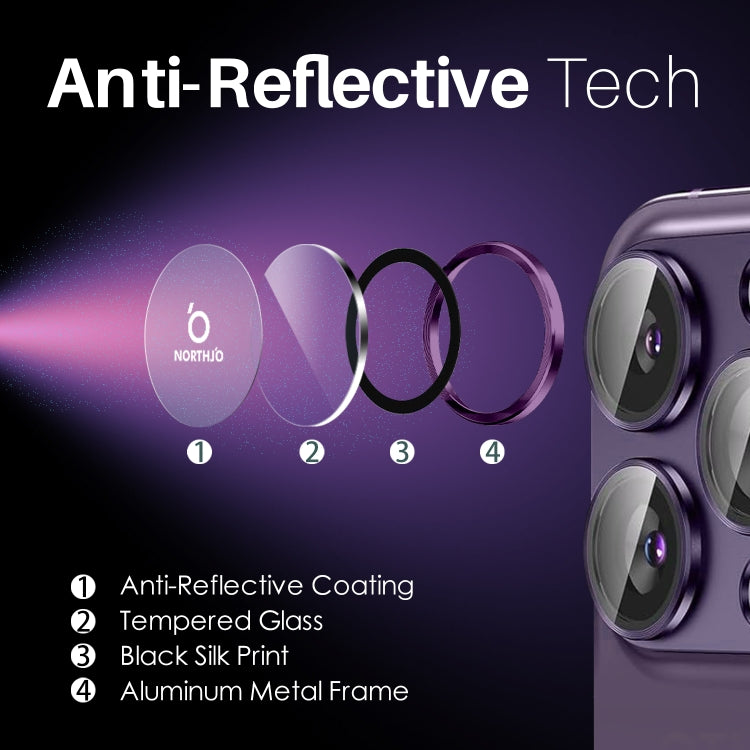For iPhone 15 Pro / 15 Pro Max NORTHJO 2 Set 6pcs Camera Lens Protector Cover Metal Ring