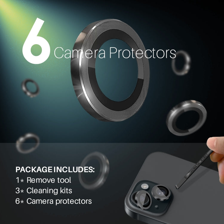 For iPhone 15 / 15 Plus / 14 / 14 Plus NORTHJO 3 Set 6pcs Camera Lens Protector Cover Metal Ring Film