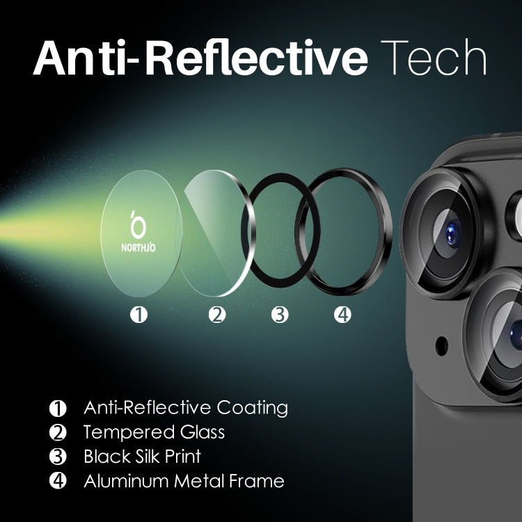 For iPhone 15 / 15 Plus / 14 / 14 Plus NORTHJO 3 Set 6pcs Camera Lens Protector Cover Metal Ring Film