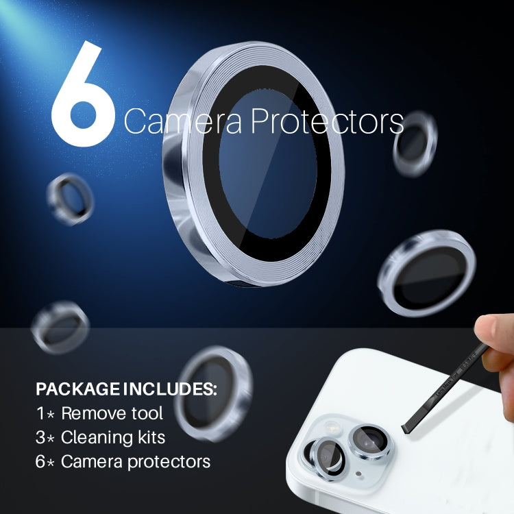For iPhone 15 / 15 Plus / 14 / 14 Plus NORTHJO 3 Set 6pcs Camera Lens Protector Cover Metal Ring Film