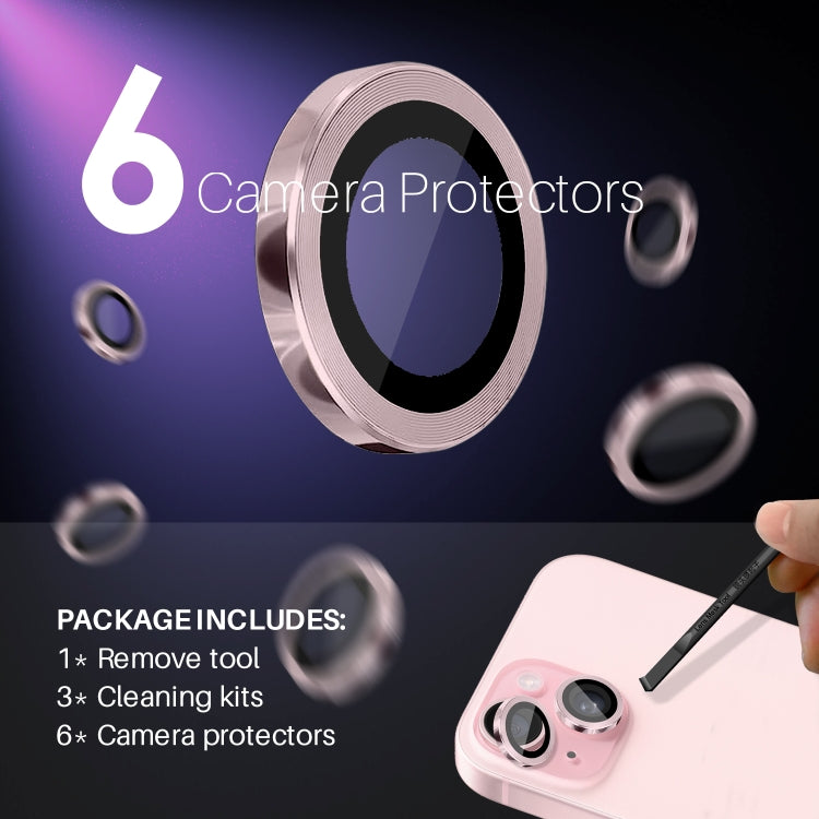 For iPhone 15 / 15 Plus / 14 / 14 Plus NORTHJO 3 Set 6pcs Camera Lens Protector Cover Metal Ring Film