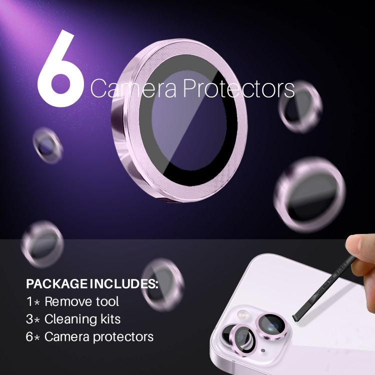 For iPhone 15 / 15 Plus / 14 / 14 Plus NORTHJO 3 Set 6pcs Camera Lens Protector Cover Metal Ring Film