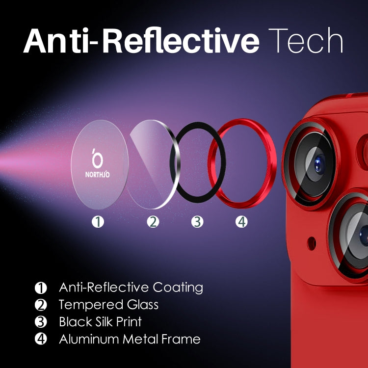 For iPhone 15 / 15 Plus / 14 / 14 Plus NORTHJO 3 Set 6pcs Camera Lens Protector Cover Metal Ring Film
