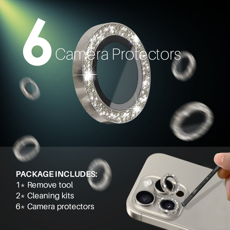 For iPhone 15 Pro / 15 Pro Max NORTHJO 2 Set 6pcs Camera Lens Protector Glitter Metal Ring Film