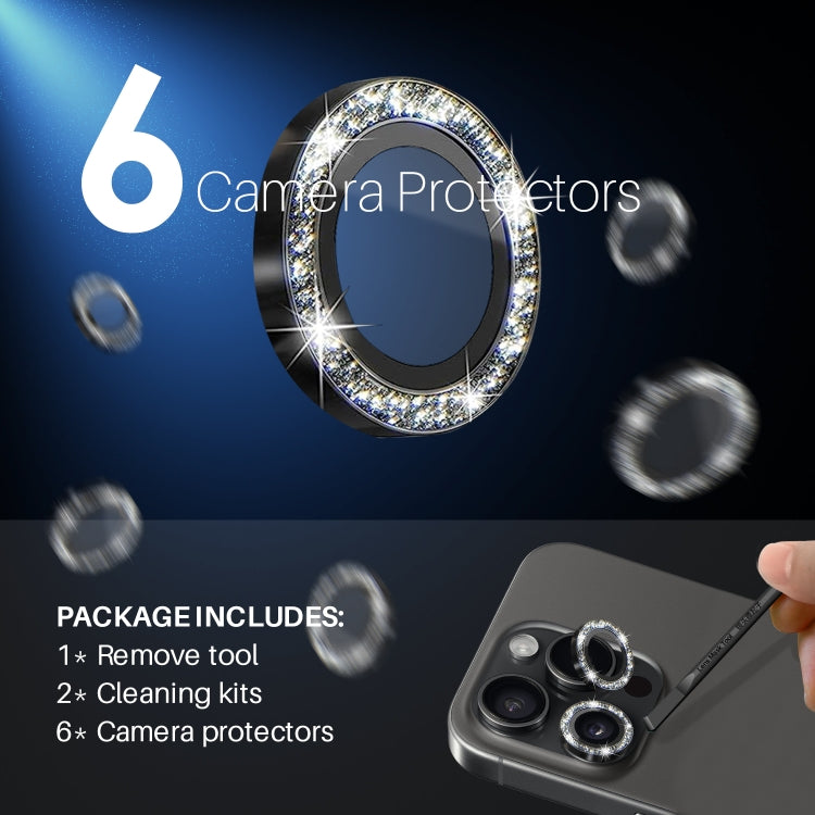 For iPhone 15 Pro / 15 Pro Max NORTHJO 2 Set 6pcs Camera Lens Protector Glitter Metal Ring Film