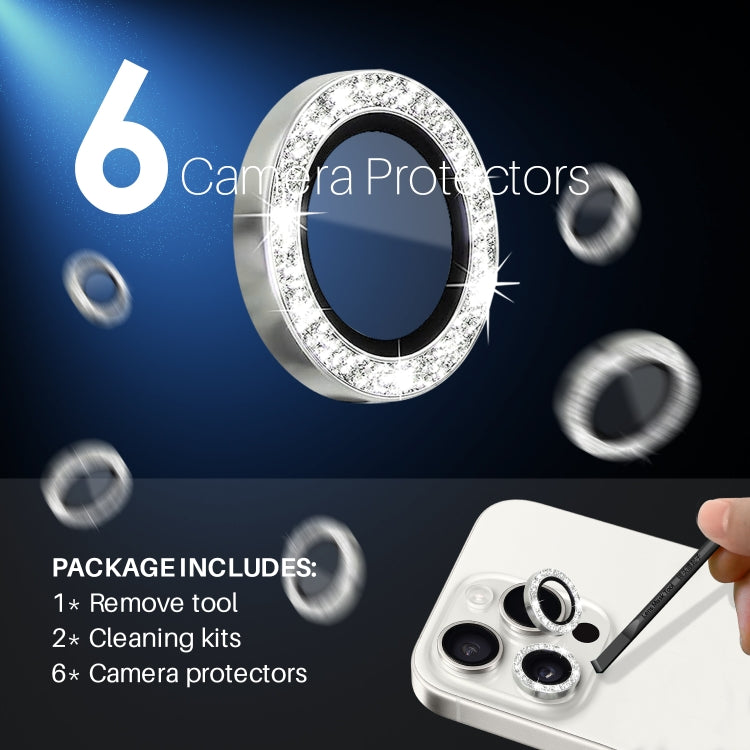 For iPhone 15 Pro / 15 Pro Max NORTHJO 2 Set 6pcs Camera Lens Protector Glitter Metal Ring Film
