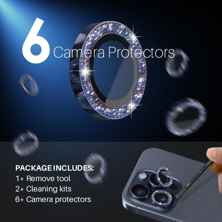 For iPhone 15 Pro / 15 Pro Max NORTHJO 2 Set 6pcs Camera Lens Protector Glitter Metal Ring Film