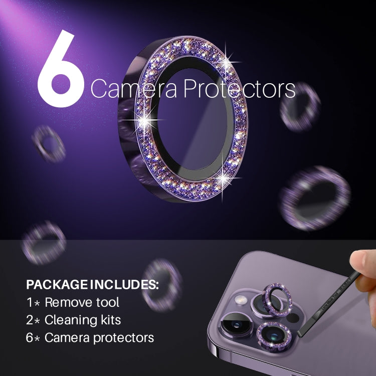 For iPhone 15 Pro / 15 Pro Max NORTHJO 2 Set 6pcs Camera Lens Protector Glitter Metal Ring Film