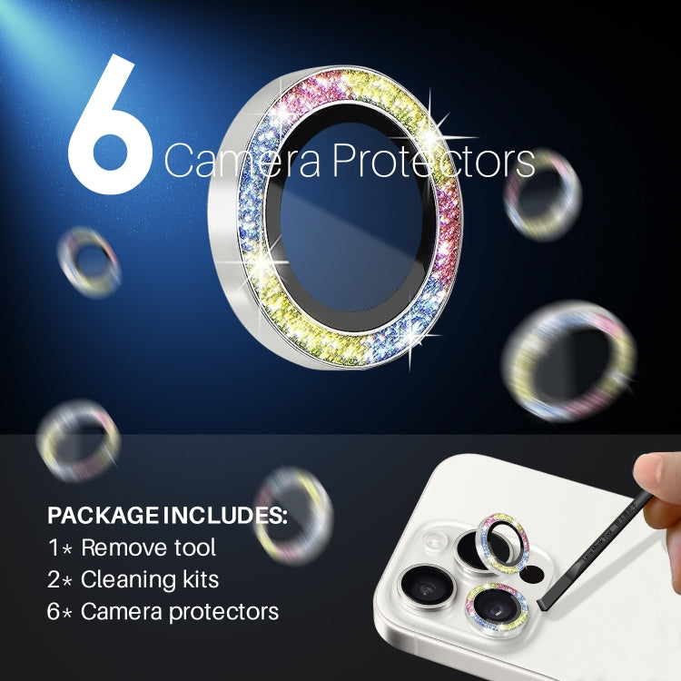 For iPhone 15 Pro / 15 Pro Max NORTHJO 2 Set 6pcs Camera Lens Protector Glitter Metal Ring Film