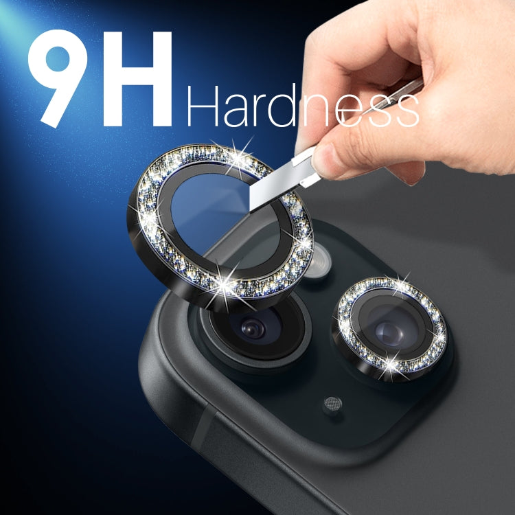 For iPhone 15 / 15 Plus / 14 / 14 Plus NORTHJO 3 Set 6pcs Camera Lens Protector Glitter Metal Ring Film