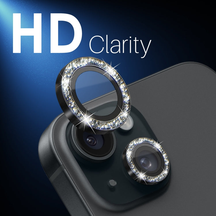 For iPhone 15 / 15 Plus / 14 / 14 Plus NORTHJO 3 Set 6pcs Camera Lens Protector Glitter Metal Ring Film