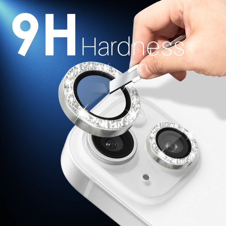 For iPhone 15 / 15 Plus / 14 / 14 Plus NORTHJO 3 Set 6pcs Camera Lens Protector Glitter Metal Ring Film
