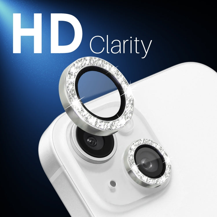 For iPhone 15 / 15 Plus / 14 / 14 Plus NORTHJO 3 Set 6pcs Camera Lens Protector Glitter Metal Ring Film