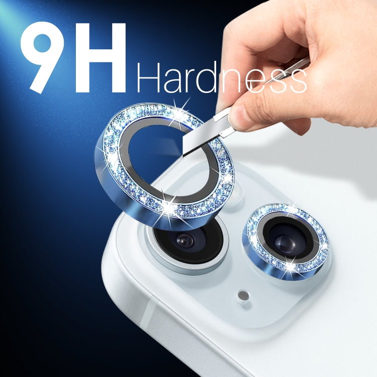For iPhone 15 / 15 Plus / 14 / 14 Plus NORTHJO 3 Set 6pcs Camera Lens Protector Glitter Metal Ring Film
