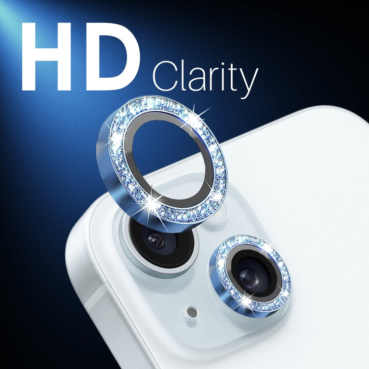 For iPhone 15 / 15 Plus / 14 / 14 Plus NORTHJO 3 Set 6pcs Camera Lens Protector Glitter Metal Ring Film
