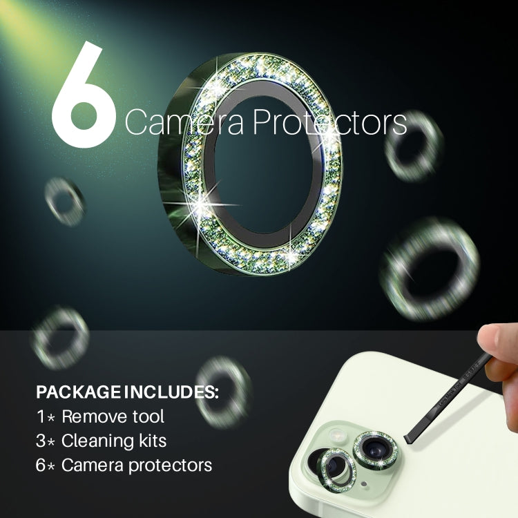 For iPhone 15 / 15 Plus / 14 / 14 Plus NORTHJO 3 Set 6pcs Camera Lens Protector Glitter Metal Ring Film
