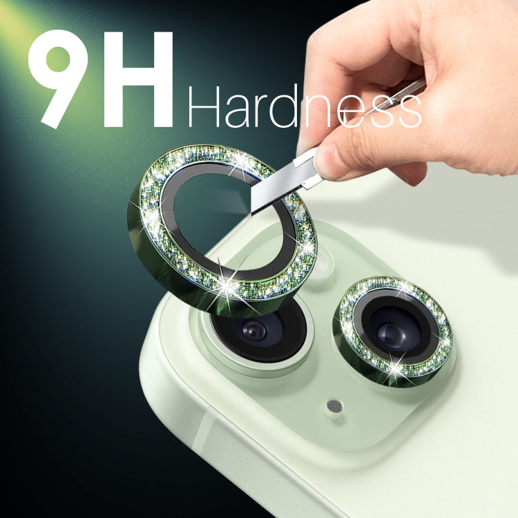 For iPhone 15 / 15 Plus / 14 / 14 Plus NORTHJO 3 Set 6pcs Camera Lens Protector Glitter Metal Ring Film
