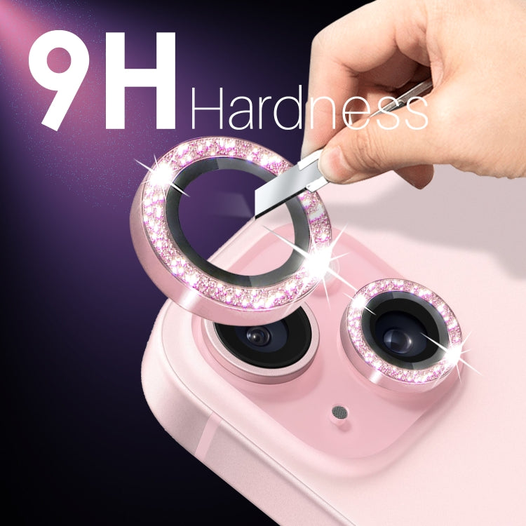 For iPhone 15 / 15 Plus / 14 / 14 Plus NORTHJO 3 Set 6pcs Camera Lens Protector Glitter Metal Ring Film