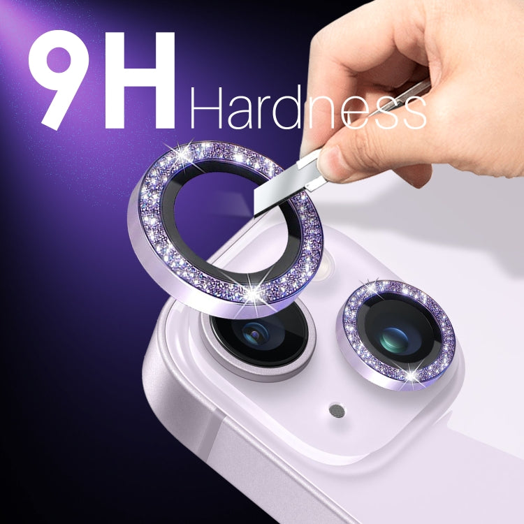 For iPhone 15 / 15 Plus / 14 / 14 Plus NORTHJO 3 Set 6pcs Camera Lens Protector Glitter Metal Ring Film