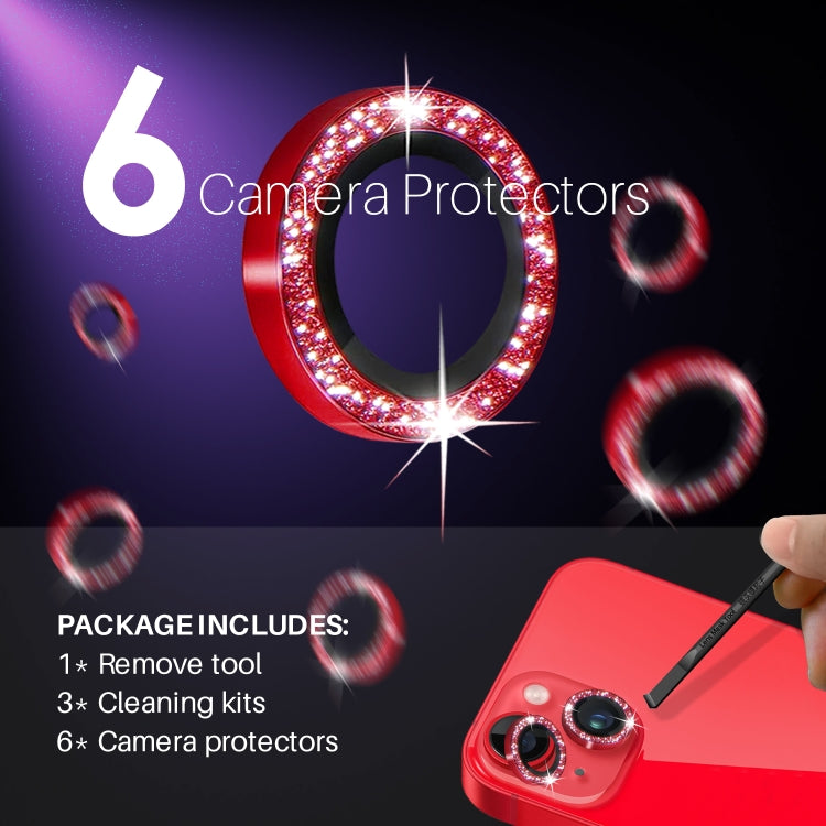 For iPhone 15 / 15 Plus / 14 / 14 Plus NORTHJO 3 Set 6pcs Camera Lens Protector Glitter Metal Ring Film
