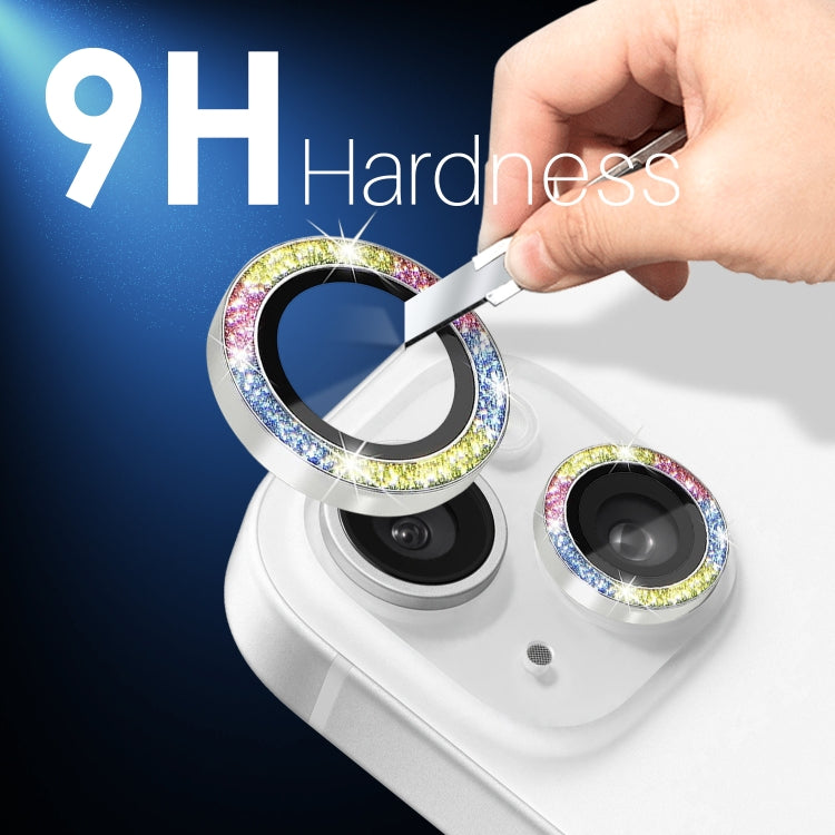 For iPhone 15 / 15 Plus / 14 / 14 Plus NORTHJO 3 Set 6pcs Camera Lens Protector Glitter Metal Ring Film