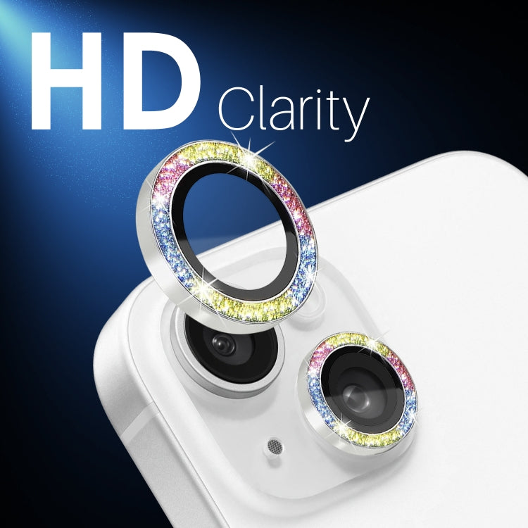 For iPhone 15 / 15 Plus / 14 / 14 Plus NORTHJO 3 Set 6pcs Camera Lens Protector Glitter Metal Ring Film