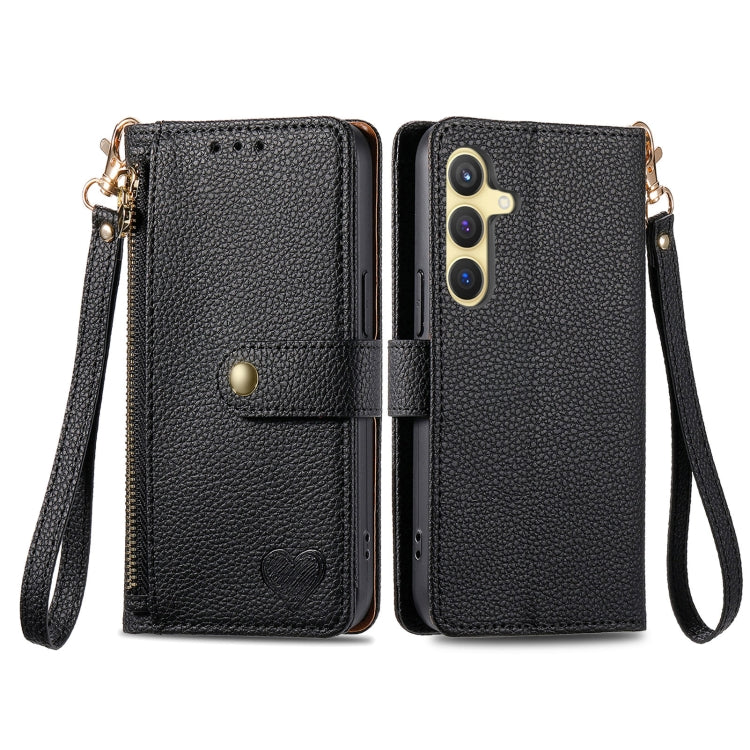 For Samsung Galaxy S25+ 5G Love Zipper Lanyard Leather Phone Case
