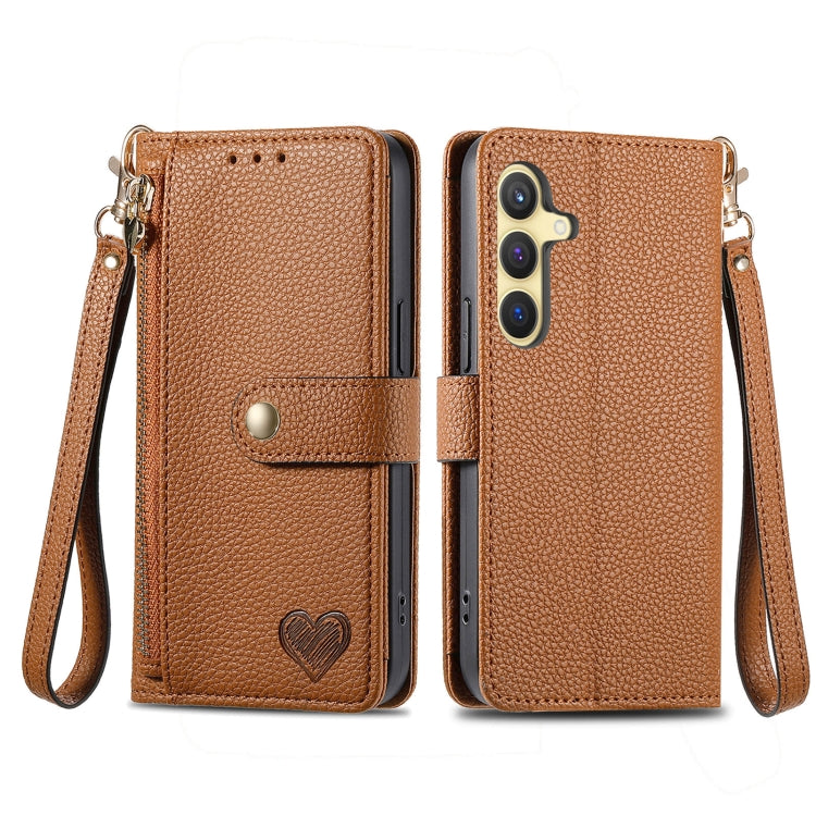 For Samsung Galaxy S25+ 5G Love Zipper Lanyard Leather Phone Case