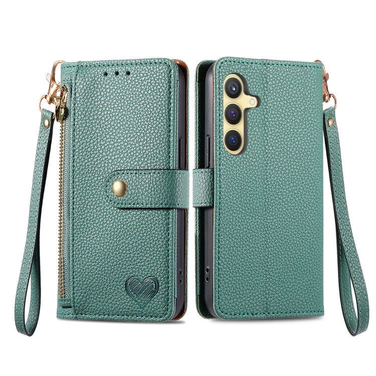 For Samsung Galaxy S25+ 5G Love Zipper Lanyard Leather Phone Case