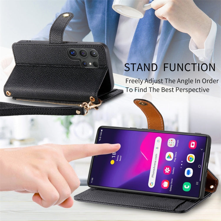 For Samsung Galaxy S25 Ultra 5G Love Zipper Lanyard Leather Phone Case