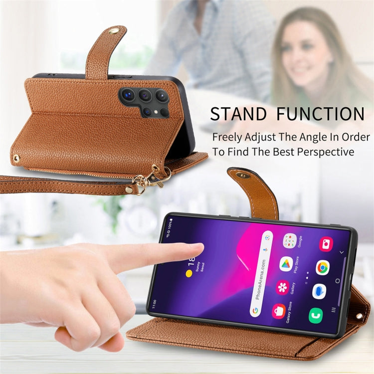 For Samsung Galaxy S25 Ultra 5G Love Zipper Lanyard Leather Phone Case