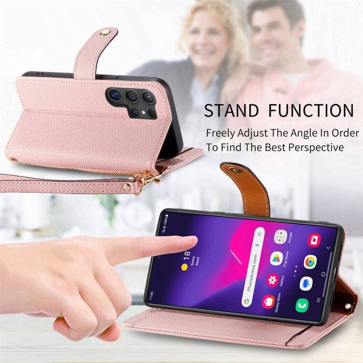 For Samsung Galaxy S25 Ultra 5G Love Zipper Lanyard Leather Phone Case
