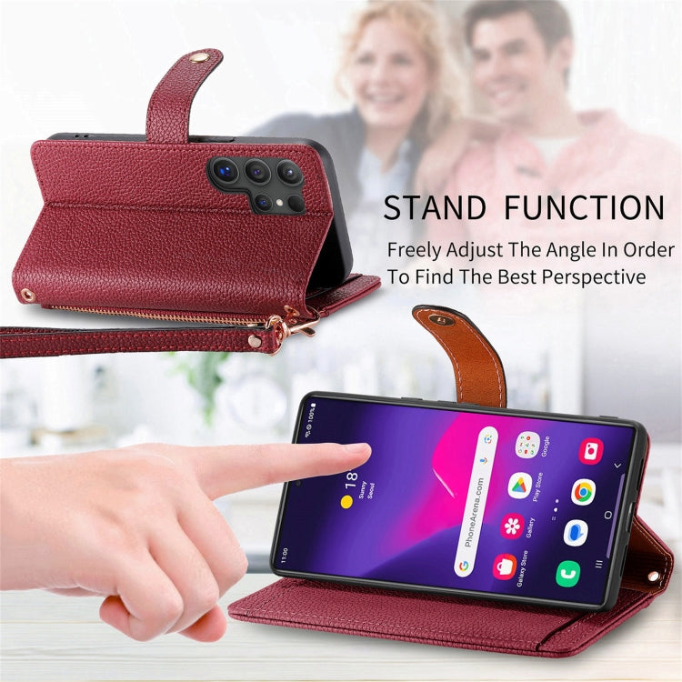For Samsung Galaxy S25 Ultra 5G Love Zipper Lanyard Leather Phone Case