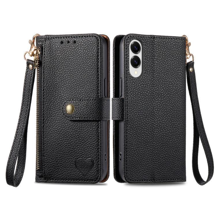 For Samsung Galaxy S25 Edge 5G Love Zipper Lanyard Leather Phone Case