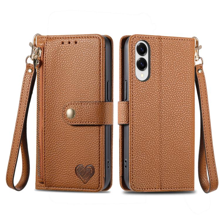 For Samsung Galaxy S25 Edge 5G Love Zipper Lanyard Leather Phone Case
