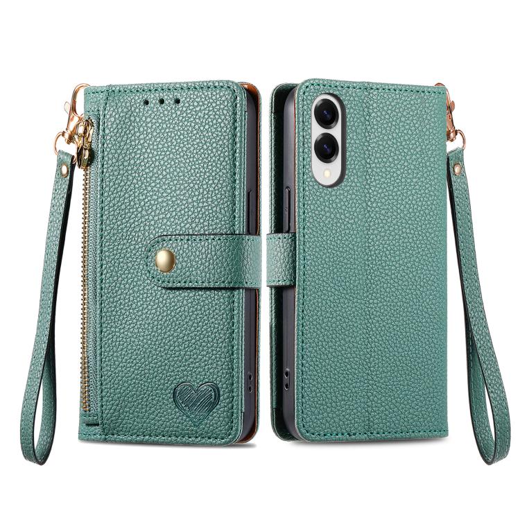 For Samsung Galaxy S25 Edge 5G Love Zipper Lanyard Leather Phone Case