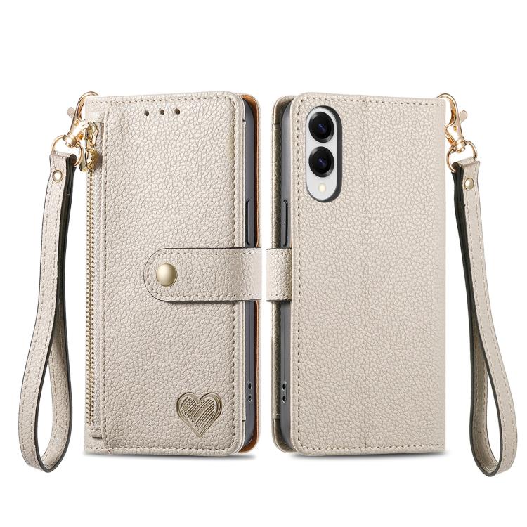 For Samsung Galaxy S25 Edge 5G Love Zipper Lanyard Leather Phone Case