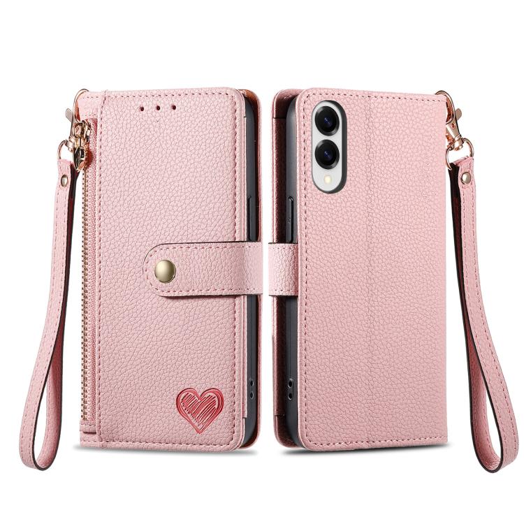 For Samsung Galaxy S25 Edge 5G Love Zipper Lanyard Leather Phone Case