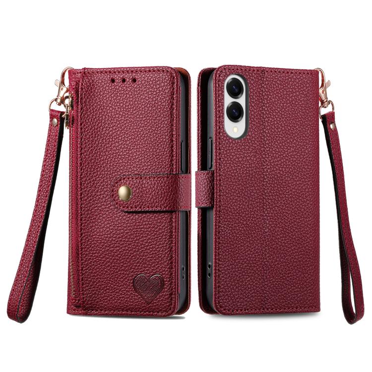 For Samsung Galaxy S25 Edge 5G Love Zipper Lanyard Leather Phone Case