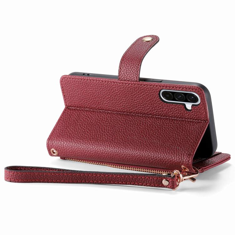 For Samsung Galaxy A57 5G Love Zipper Lanyard Leather Phone Case