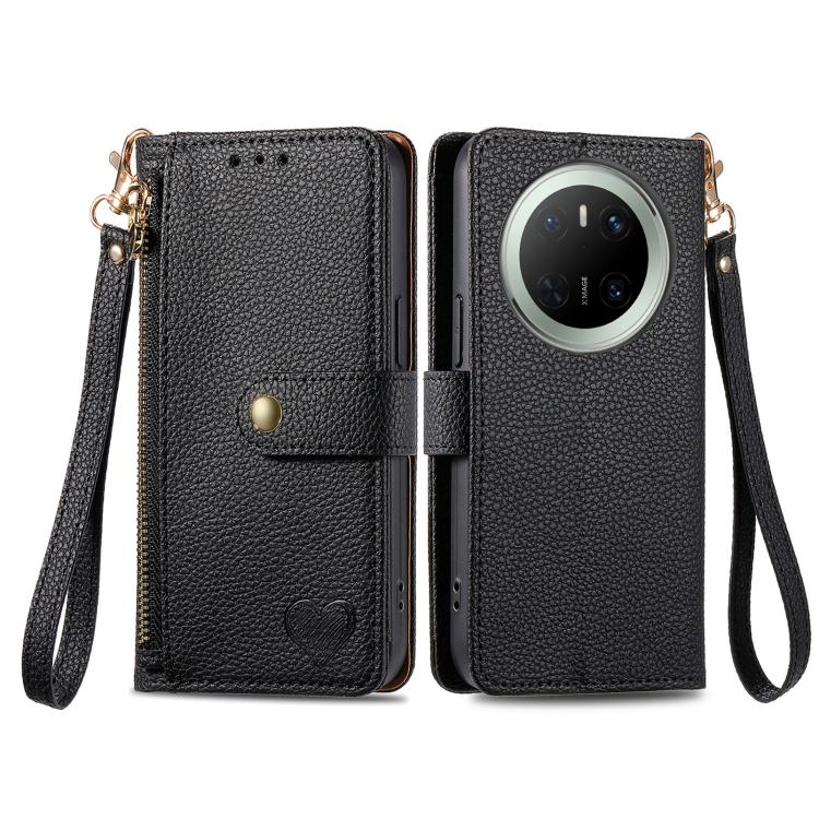 For Huawei Mate 70 Love Zipper Lanyard Leather Phone Case
