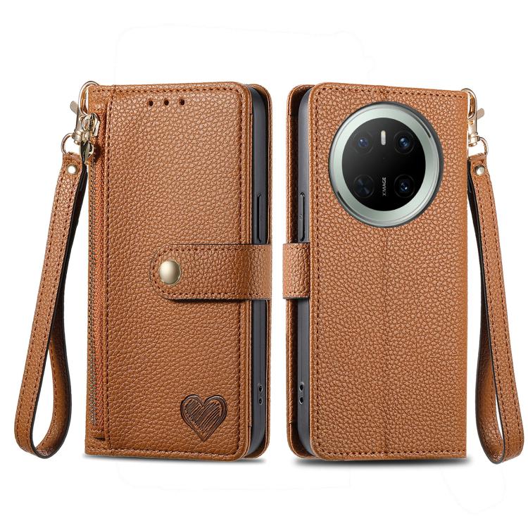 For Huawei Mate 70 Love Zipper Lanyard Leather Phone Case