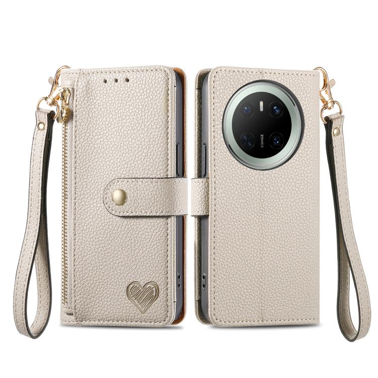 For Huawei Mate 70 Love Zipper Lanyard Leather Phone Case