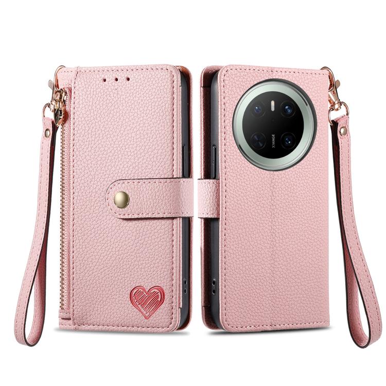 For Huawei Mate 70 Love Zipper Lanyard Leather Phone Case