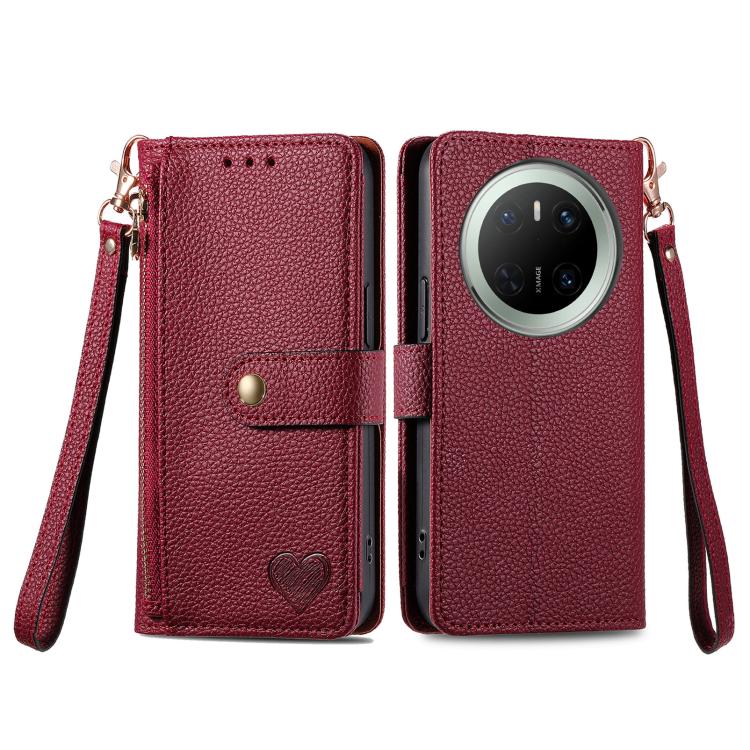 For Huawei Mate 70 Love Zipper Lanyard Leather Phone Case