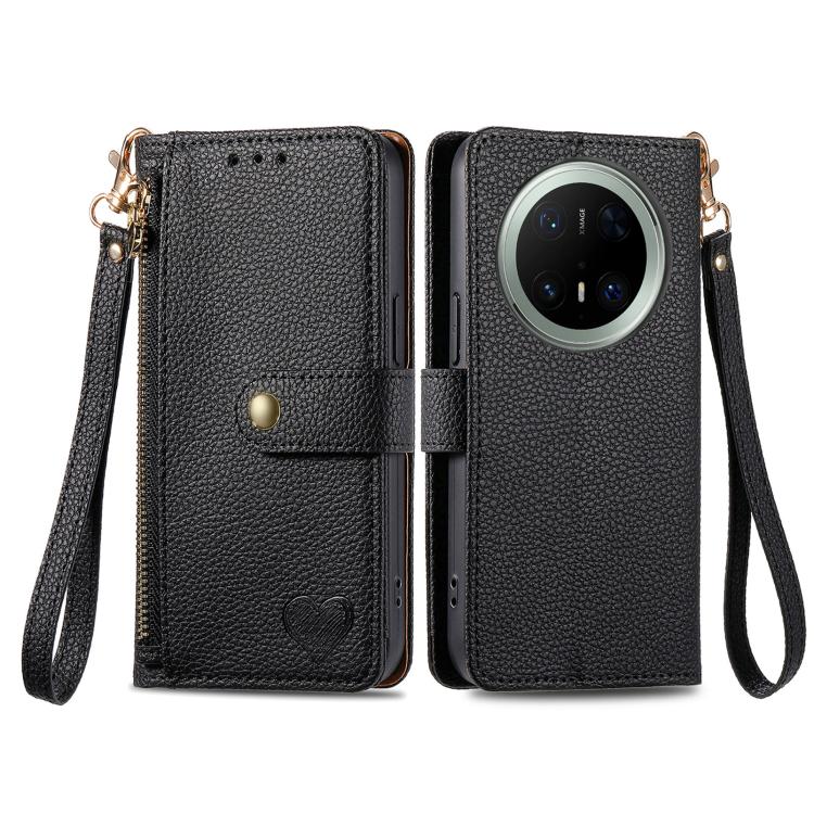 For Huawei Mate 70 Pro+ Love Zipper Lanyard Leather Phone Case