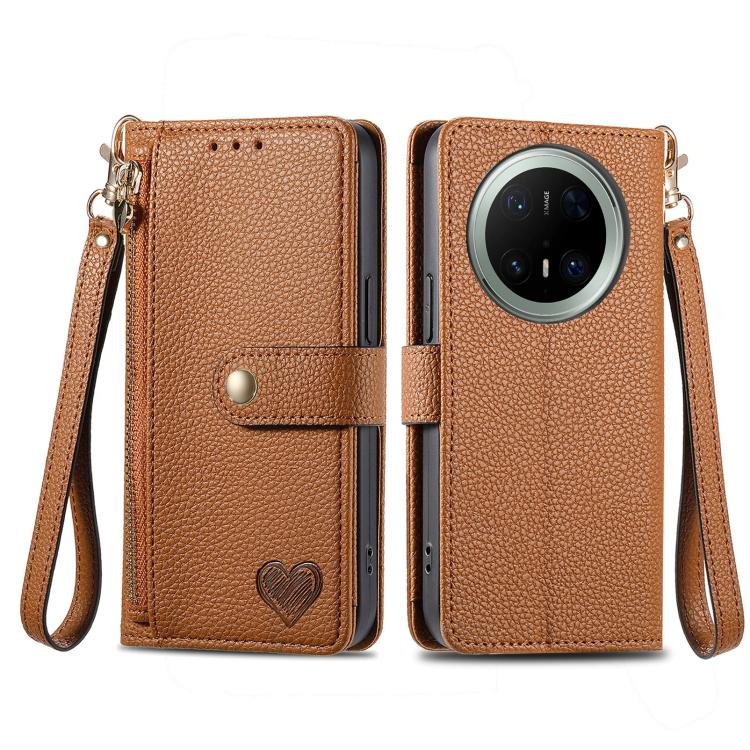 For Huawei Mate 70 Pro+ Love Zipper Lanyard Leather Phone Case