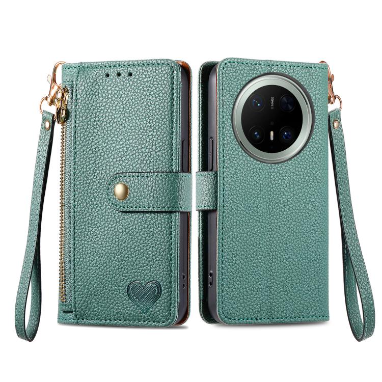 For Huawei Mate 70 Pro+ Love Zipper Lanyard Leather Phone Case