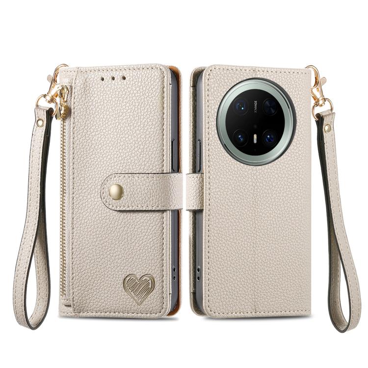For Huawei Mate 70 Pro+ Love Zipper Lanyard Leather Phone Case